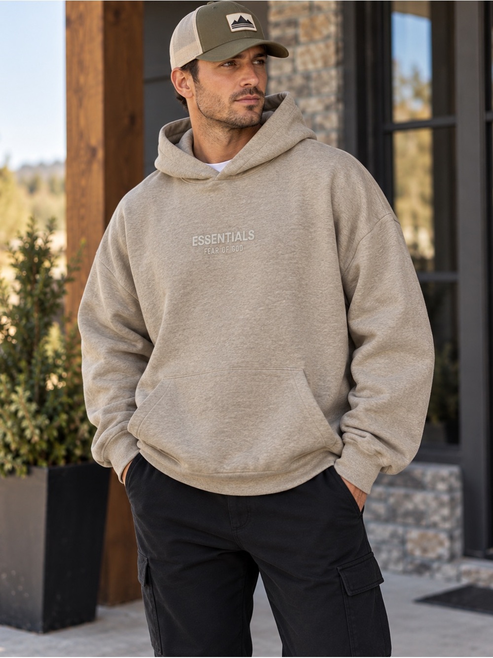Fear of God Essentials Hoodie XXL Taupe Tan Oversized Relaxed Streetwear